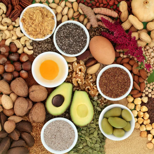 Voedzame Gezondheid Voedsel Hoog Essentiële Vetzuren Van Gezonde Lipiden Ingrediënten — Stockfoto