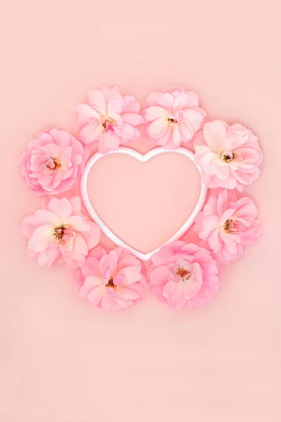 Valentines Day Rose Flower Heart Shape Frame Abstract Design Floral — Stock Photo, Image