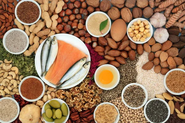 Coração Saudável Ingredientes Alimentares Ricos Lipídios Contendo Gorduras Boas Insaturadas — Fotografia de Stock