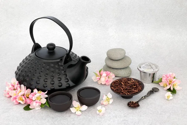 Cerimônia Chá Japonesa Para Contemplação Equilíbrio Com Pilha Seixos Conjunto — Fotografia de Stock
