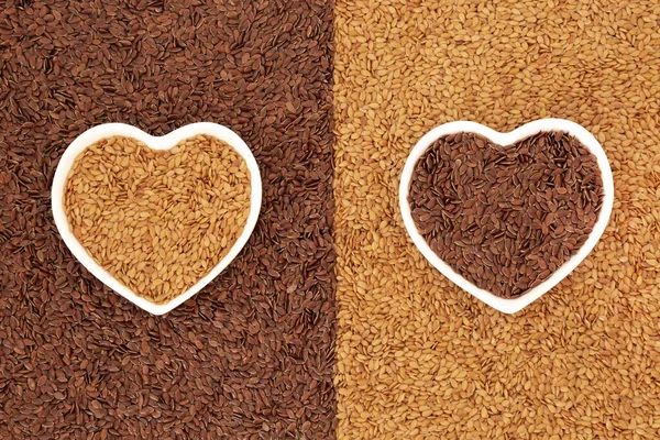 Flax seed healthy heart food for low cholesterol, blood pressure and blood sugar. Also helps with IBS, is a natural laxative rich in nutritional goodness. Natural health food golden and brown types.