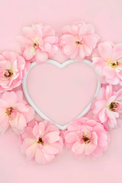 Verano Rosa Flor Abstracta Corazón Forma Marco Composición Sobre Fondo —  Fotos de Stock