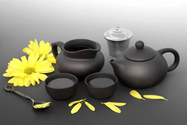 Квітковий Трав Янистий Чай Японська Церемонія Керамічним Чайником Здоровий Трав — стокове фото