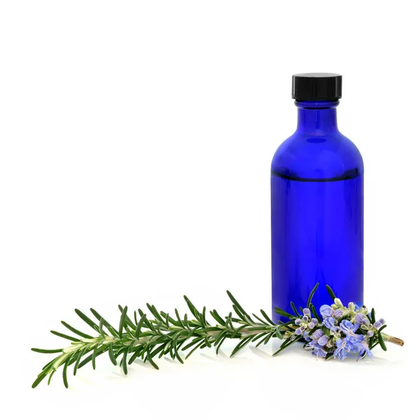 Rosemary Gyógynövény Gyógyszer Élelmiszer Fűszerezés Aromaterápiás Illóolaj Palack Javítja Immunrendszert — Stock Fotó