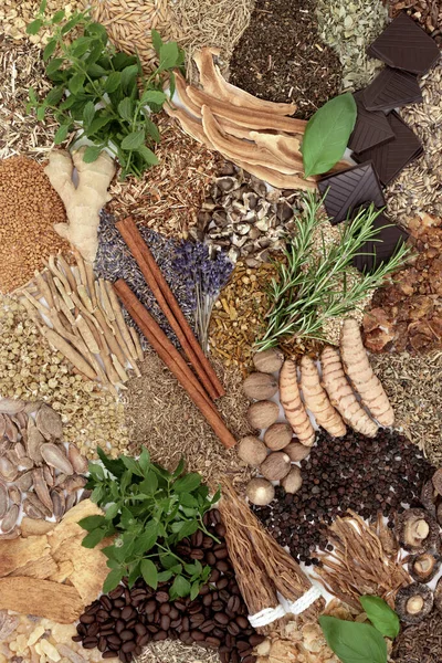 Nervine Food Collection Växtbaserade Växtbaserade Läkemedel För Att Koppla Eller — Stockfoto