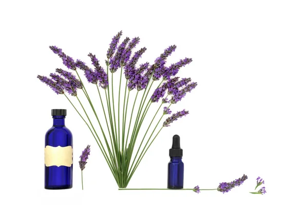 Erba Fiori Lavanda Utilizzata Erboristeria Alternativa Naturale Aromaterapia Con Bottiglie — Foto Stock