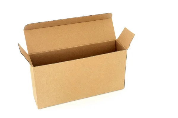 Slimline Brown Cardboard Rectangular Shape Box White Background Environmentally Friendly — Stock Photo, Image