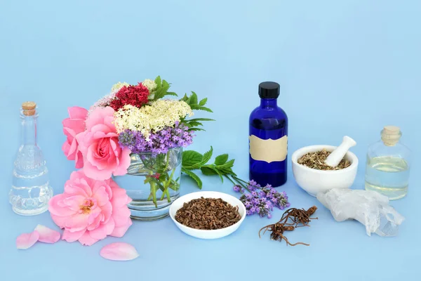 Homeopatyczne Kwiaty Adaptogenu Zioła Stosowane Naturalnej Medycynie Ziołowej Przygotowanie Leków — Zdjęcie stockowe