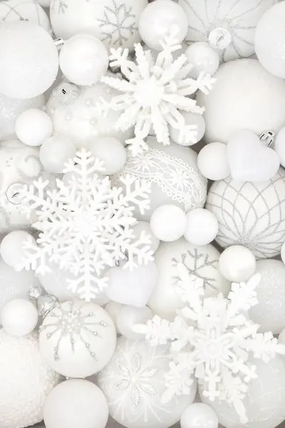 Χριστουγεννιάτικη Νιφάδα Χιονιού Και Λευκό Στολίδια Μπιχλιμπίδι Φόντο Γιορτινή Αφηρημένη — Φωτογραφία Αρχείου