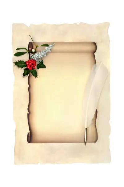 크리스마스 Mistletoe 복고풍 크리스마스 디자인과 배경에 스크롤 — 스톡 사진