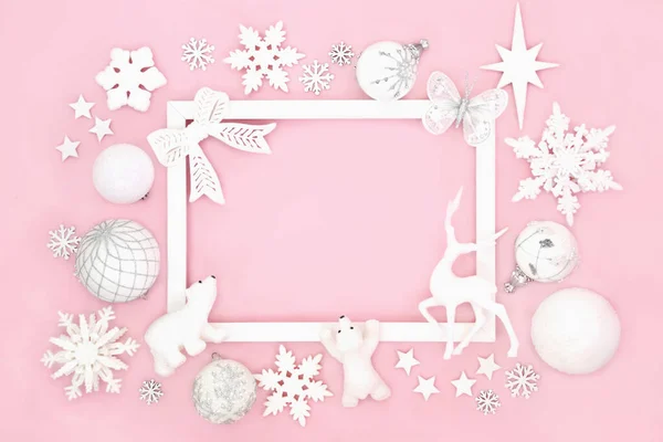 Weihnachten Nordpol Themen Hintergrund Rand Funkelnden Dekorationen Mit Weißem Rahmen — Stockfoto