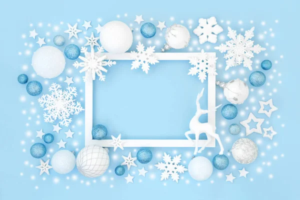 Fantasie Heiligabend Nordpol Hintergrund Rand Funkelnden Dekorationen Mit Weißem Rahmen — Stockfoto