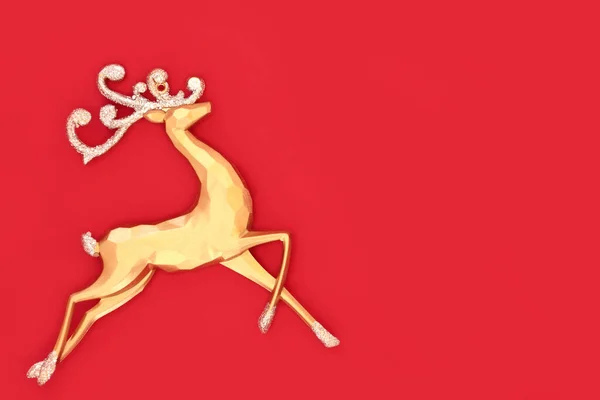 Christmas Eve Gold Reindeer Ornament Red Background Merry Christmas Noel — Stock Photo, Image