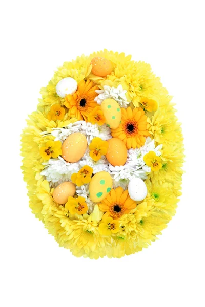 Easter Egg Concept Shape Spring Flowers Decorated Eggs White Background — Stock Photo, Image