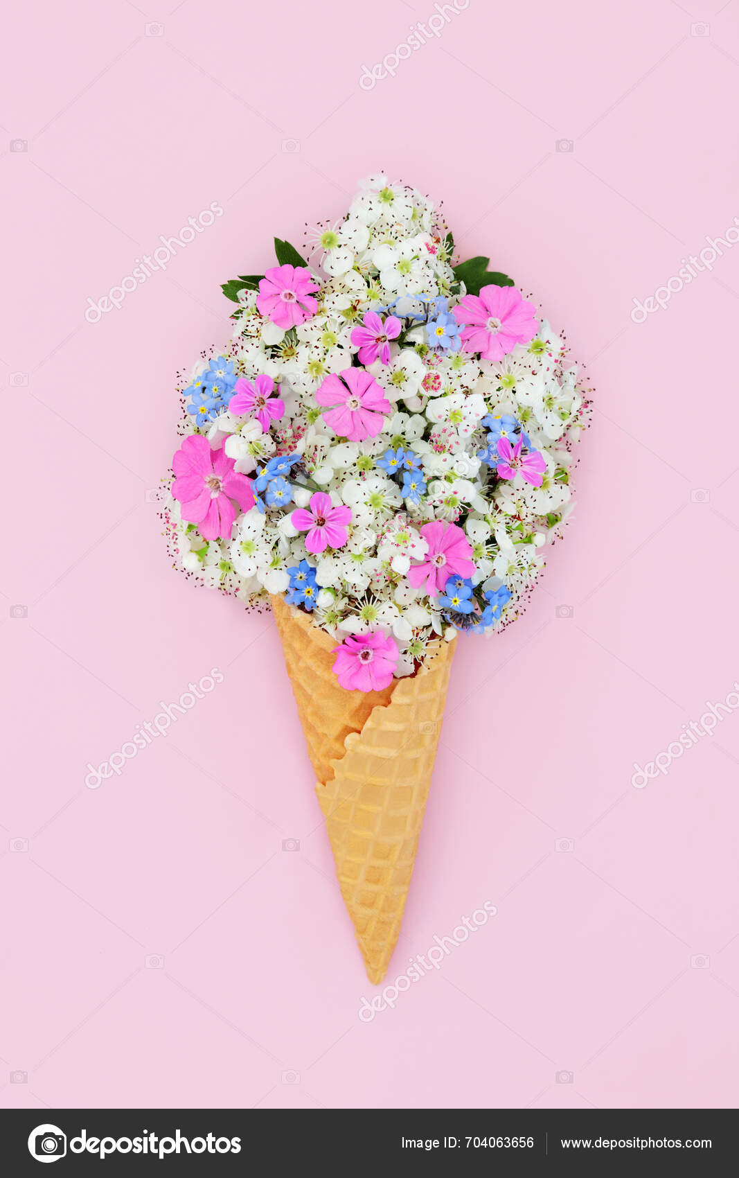 Surreal Hawthorn Blossom Rose Campion Flower Ice Cream Cone