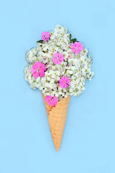 Сюрреалістична Концепція Цвітіння Глоду Трояндового Конуса Квіткового Морозива Весела Їстівна Ліцензійні Стокові Зображення