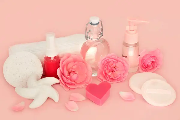 Рожева Квітка Продуктів Краси Рожевому Природне Чисте Жіноче Оздоровче Курортне Ліцензійні Стокові Фото