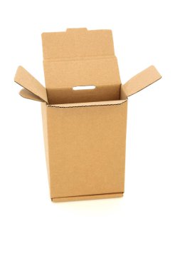 Brown cardboard rectangular shape box on white background. Environmentally friendly recycled reusable material for delivery parcel package. clipart