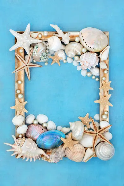 Pearl Sea Shell Decorative Abstract Gold Picture Frame Design Mottled ストック画像