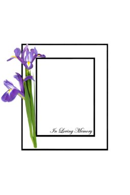 Sevgi dolu bir anı ve derin bir sempati kartıyla üzerinde siyah çerçeveli çiçekler olan beyaz bir kart. Cenaze ya da hizmet kartı dizaynı.