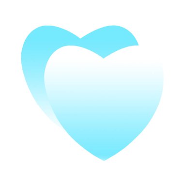 Mavi kalp logosu beyaz üzerine aşkın sembolü. Logo, hediye etiketi ve tebrik kartı için iki kalp tek bir kavram. Rüya gibi ruhani gradyan soyut çizim pastel tasarımı.