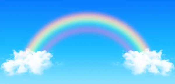 彩虹与蓝天和积云 天堂完美和对称的背向 田园诗般的理想天气图标 3D插图 — 图库照片