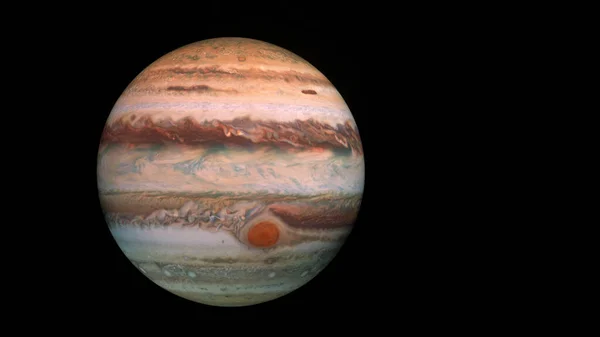 Jupiter Planet Isoliert Auf Schwarzen Hoch Detaillierten Oberflächenmerkmalen Jupiter Globus — Stockfoto