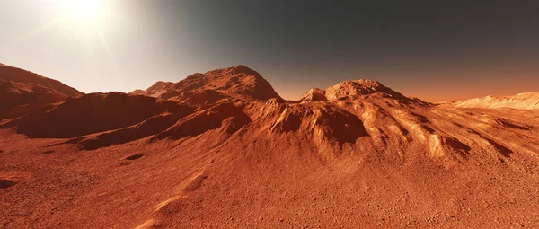 Mars Planet Bakgrund Återgivning Imaginära Mars Planet Terräng Orange Eroderad — Stockfoto