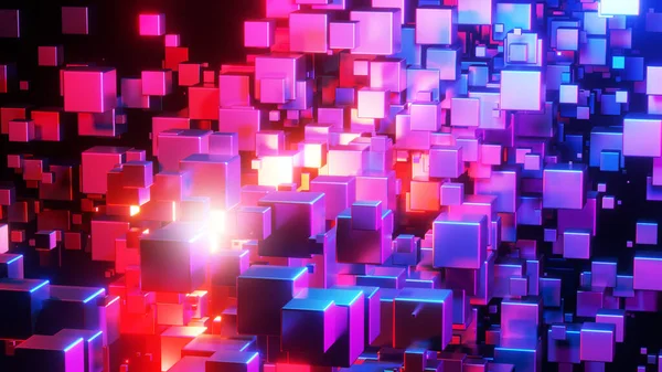 Abstract Background Many Cubes Neon Purple Blue Glow Black Interesting — Stock Photo, Image