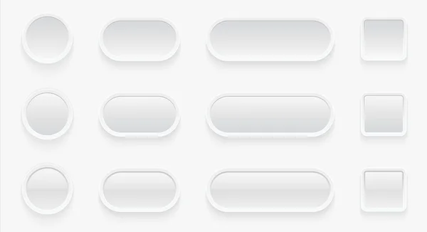 ユーザーインターフェイスのためのホワイトボタン モバイル ウェブ ソーシャルメディア ビジネスのためのシンプルな3Dモダンなデザイン ホワイトグレーのミニマルなスタイルのUiアイコンセット 編集可能なベクトルイラスト — ストックベクタ