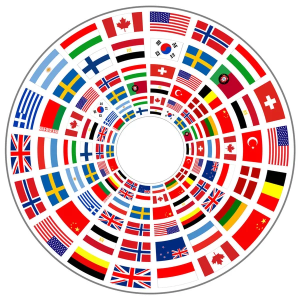 Business Ikona Mezinárodními Vlajkami Kolem Prsten Vlajkami Bílém Kopií Prostor — Stockový vektor