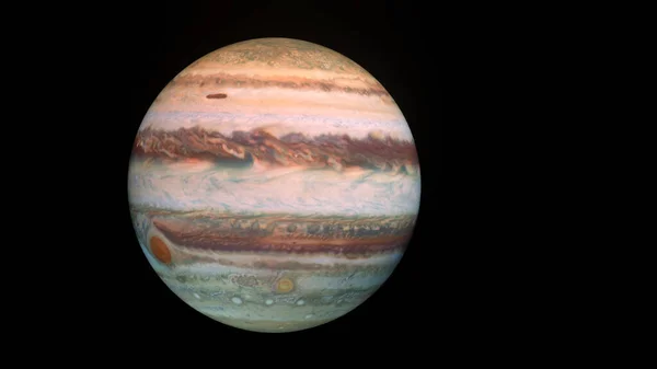 Planeta Júpiter Aislado Negro Alto Detalle Las Características Superficie Mundo — Foto de Stock
