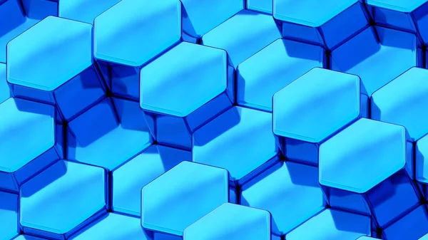 Soyut Geometrik Arkaplan Mavi Metal Altıgen Şekiller Bal Peteği Deseni — Stok fotoğraf