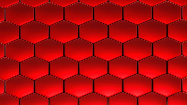 Rode Zeshoeken Geometrische Achtergrond Glanzend Metallic Honingraat Patroon Render Technologie — Stockfoto