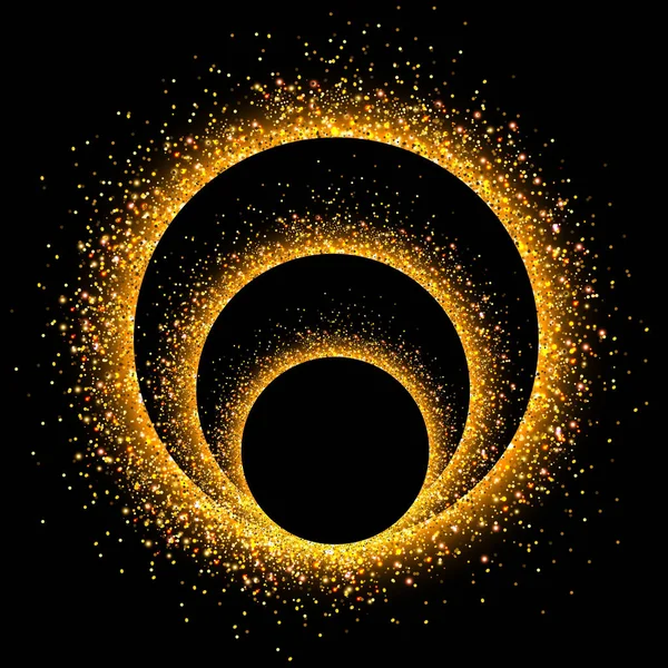 輝く黄金の輝く塵の上に金の輝きの円を背景に 光沢のあるベクトルイラスト — ストックベクタ