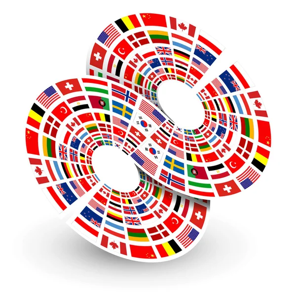 国際的なフラグの形状を持つビジネスアイコン 白のフラグを持つ3D国際シンボル ベクトルビジネスコンセプトロゴ — ストックベクタ