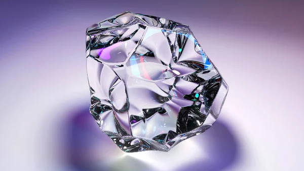 Transparenter Stein Aus Glas Auf Grauem Hintergrund Diamant Mit Lichtreflexionen — Stockfoto