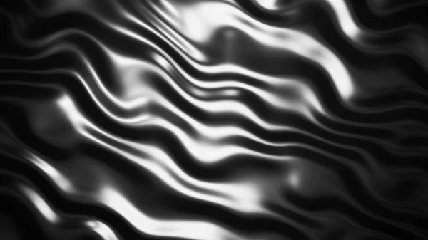 シルバーメタルダーク波背景 光沢のある金属3Dイラストレンダリング — ストック写真