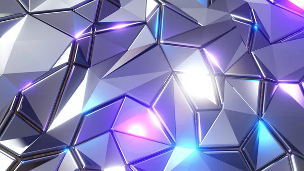 Абстрактний Мозаїчний Фон Багатокутники Срібного Металу Фіолетові Сині Металеві Шпалери — стокове фото