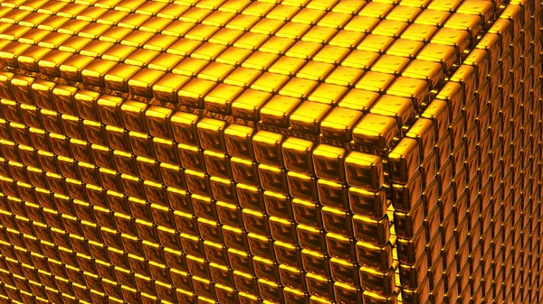 Goldene Technologie Hintergrund Gold Metallischen Würfelmuster Moderne Glänzende Metallkulisse Nützlich — Stockfoto