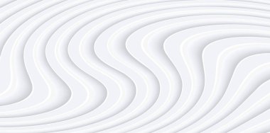 Beyaz soyut arkaplan, 3d beyaz gri çizgiler, zarif dalgalı çizgili desen, 3B vektör arkaplan çizimi.