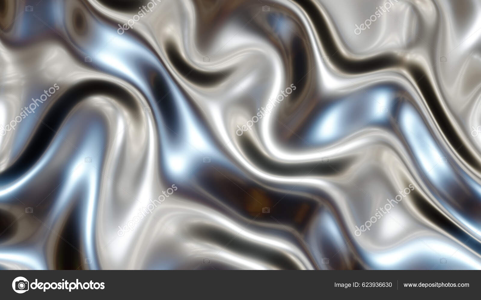 3d abstract background, rippled liquid chrome metal Stock