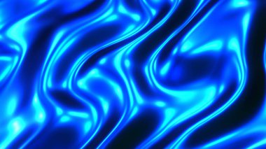 Blue waves background, liquid metallic wavy wallpaper design, 3D silk soft shiny illustration.