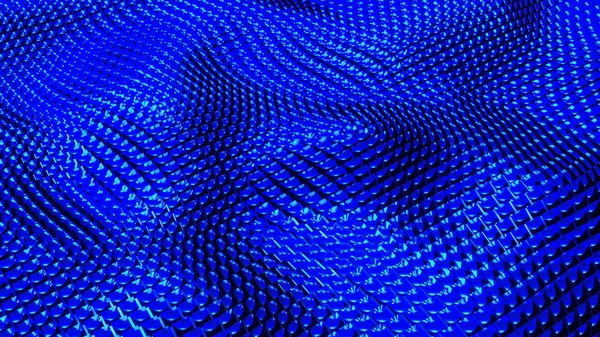 Голубой Мозаичный Фон Трехмерные Волны Квадратных Металлических Форм Технология Абстрактного — стоковое фото