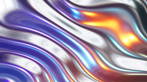 Silber Metallischer Hintergrund Glänzendes Chrommetall Wellenförmige Flüssige Muster Textur Seidige — Stockfoto