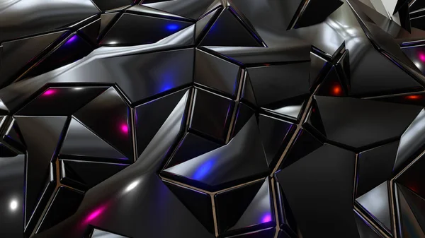 Abstrato Fundo Mosaico Polígonos Metal Preto Formas Triângulo Roxo Azul — Fotografia de Stock