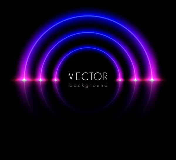 Astratto Cerchio Luce Neon Anelli Incandescenti Sfondo Nero Blu Viola — Vettoriale Stock