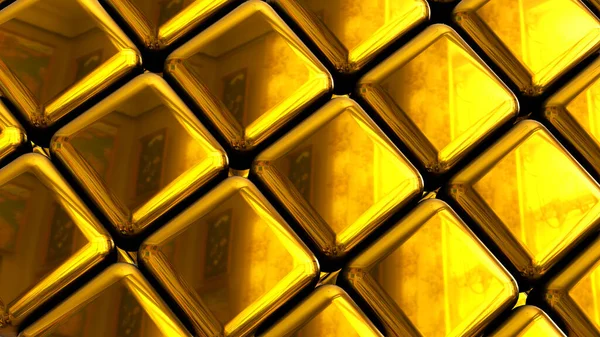 Golden Technology Background Gold Metallic Squares Pattern Modern Shiny Metal — Stock Photo, Image