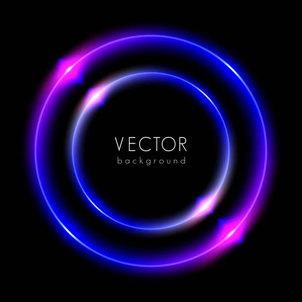 Absztrakt Kör Fény Neon Izzó Gyűrűk Fekete Háttér Lila Kék — Stock Vector