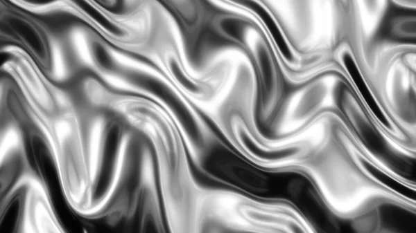 銀金属波 光沢のあるクロム金属波状液体パターンテクスチャ 絹のような3Dレンダリングイラスト — ストック写真